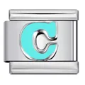 Dettaglio charm lettera C in smalto azzurro per bracciale modulare italiano link - Lettera C (Y552)