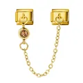 Detailed view of gold Italian charm link featuring brown birthstone and safety chain - Champagne Rhinestone (ICG558-11)