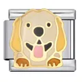 Detalle de primer plano de un dije de perro esmaltado en un eslabón modular italiano - Estilo Golden Retriever (ICJ1562)