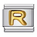 Gold plated letter R Italian charm link for modular bracelets in stainless steel. - English Letter-R / 5 Pieces/Pack