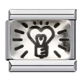 Dettaglio di una maglia per bracciale italiano in acciaio con design cuore lampadina. - Motivo Lampadina a Cuore (ICJ512)