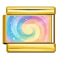 Primer plano de pieza para pulsera modular italiana con patrón de galaxia colorida y corazones - Eslabón de Charm Italiano (ICP-YCAA0052-2) / Espiral Colorida Dorada (ICP-YCAA0052-2)