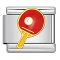 Detalle de un dije de raqueta de tenis de mesa para pulseras modulares italianas - Estilo Raqueta Ping-Pong Plateado (ICJ3201) / Paquete de 5