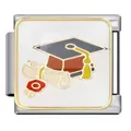 Dettaglio maglia per bracciale italiano in acciaio con cappello di laurea e diploma - Cornice Oro Laurea (ICJ1323)