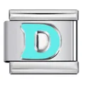 Maglia per bracciale modulare italiano in acciaio con lettera D celeste per DIY - Lettera D (Y553)