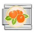 Stainless steel Italian charm link with orange fruit and leaf enamel design. - Persimmon and Green Leaves (ICJ714-1)