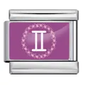 Gemini Sternzeichen italienisches Modul-Charm in Lila für DIY Edelstahl Armbänder - Zwillinge - Lila (Silberner Rahmen)