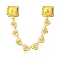 Vista detallada de la cadena de seguridad de corazón dorado para pulsera italiana - Patrón Radiante Hueco (ICG512-1) / 7cm de Largo / Dorado