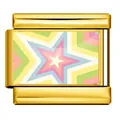 Detailed view of Italian charm link featuring a colorful rainbow star pattern on a gold base - Gold Colorful Radiant Star (ICP-YCAA0057-2)
