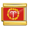 Modulo per bracciale italiano oro con segno zodiacale Ariete e ghirlanda di fiori. - Ariete - Rosso (Cornice Oro) / Oro