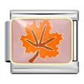 Gros plan d'un maillon de bracelet italien en acier avec une feuille d'érable orange. - Motif Feuille d'Érable (ICJ734-1)