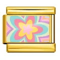 Gold stainless steel Italian modular charm link featuring a colorful layered flower pattern - Gold Colorful Floral (ICP-YCAA0058-2)