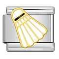 Detalle en primer plano de charm italiano en acero con volante de bádminton dorado - Estilo Bádminton Plateado (ICJ3200) / Paquete de 5