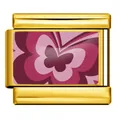 Close-up detail of a gold-plated Italian charm link featuring a pink butterfly pattern. - Gold Pink Purple Butterfly (ICP-YCAA0059-2)