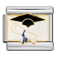 Charm per bracciale modulare italiano con tocco e diploma in acciaio inossidabile - Motivo Tocco e Pergamena (ICJ137)