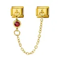 Golden Italian charm bracelet link with red birthstone crystal and connecting chain - January Deep Red
