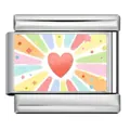 Colorful watercolor heart pattern Italian modular charm link made of durable stainless steel - Silver Colorful Heart Burst (ICP-YCAA0054-1)
