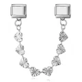 Macro view of stainless steel heart pendant chain for Italian modular bracelet links - Polished Heart Silver (ICG513-4)
