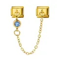 Elegant gold-plated Italian modular charm featuring a blue birthstone and connecting chain - March Lake Blue
