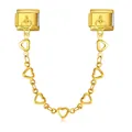 Detailed close-up of gold-plated heart-shaped Italian charm bracelet safety chain link - Hollow Joint Gold (ICG520-1)