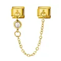 Gold Italian charm bracelet modular safety chain link with clear crystal birthstone - April White