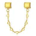 Close-up of gold stainless steel heart chain dangle for Italian modular charm bracelets - Simple Polished Gold (ICG520-3)