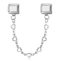Close-up detail of stainless steel heart link chain for Italian modular DIY bracelet - Exquisite Heart Silver (ICG520-4)