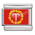 Charm italiano con segno zodiacale Ariete e ghirlanda floreale su rosso - Ariete - Rosso (Cornice Argento) / Argento
