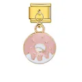 Goldener italienischer Modul-Charm mit einem süßen rosa-weißen Emaille-Donut-Anhänger - Donut Stil (ICG431-1)