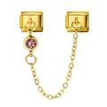 Gold-plated stainless steel Italian modular charm with purple birthstone and safety chain - Light Purple Rhinestone (ICG558-6)