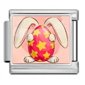 Detail of stainless steel Italian charm link with Easter bunny and egg illustration - Yellow Star Red Egg Bunny Style (ICP-JCAA0169-1) / Single Piece / Silver