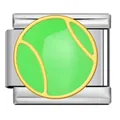 Eslabón de charm italiano con diseño de pelota de tenis verde neón en acero dorado - Estilo Tenis Plateado (ICJ3199) / Paquete de 5
