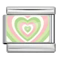Eslabón para pulsera italiana de acero inoxidable con diseño de corazones concéntricos - Eslabón de Charm Italiano (ICP-YCAA0051-1) / Corazón Arcoíris Plateado (ICP-YCAA0051-1)