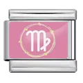 Maglia per bracciale componibile italiano con segno zodiacale Vergine su sfondo rosa - Vergine - Rosa (Cornice Argento) / Argento