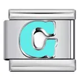 Premium titanium steel Italian charm bracelet link featuring a sky blue enamel letter C design - Letter G (Y556)