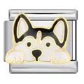 Abalorio de esmalte de perro Husky para pulsera modular italiana, acabado dorado premium. - Estilo Husky de Dibujos Animados (ICJ1558)