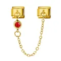 Gold Italian modular charm link featuring a ruby red gemstone birthstone detail - Red Rhinestone (ICG558-7)