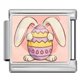 Easter bunny holding a colorful egg stainless steel Italian charm for DIY bracelet - Silver Bunny Hugging Purple and Yellow Egg Style (ICP-JCAA0161-1) / Single Piece