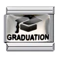 Fascino italiano in acciaio inox con cappello di laurea per bracciali modulari - Scritta Tocco di Laurea (ICJ284)