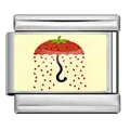 Stainless steel Italian modular charm link featuring a creative red strawberry umbrella design. - Strawberry Umbrella Pattern (ICP-YCAA0075-1)