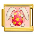 Easter bunny holding starred egg Italian charm for modular stainless steel bracelet - Yellow Star Red Egg Bunny Style (ICP-JCAA0169-2) / Single Piece / Gold