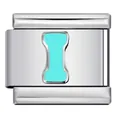 Stainless steel Italian charm link with sky blue enamel letter I for DIY bracelets - Letter I (Y558)