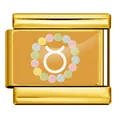 Goldener Stier Italienischer Charm mit bunten Perlen für Armbänder - Stier - Gelb (Goldener Rahmen)