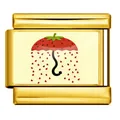 Gold-plated stainless steel Italian charm link with cute strawberry umbrella design - Gold Strawberry Umbrella Pattern (ICP-YCAA0075-2)