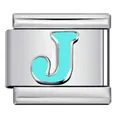 Stainless steel Italian charm link with sky blue enamel letter J for DIY bracelets - Letter J (Y559)