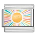 Premium stainless steel Italian modular bracelet link featuring a colorful smiley sun design - Silver Colorful Sun (ICP-YCAA0053-1)