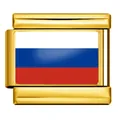 Détail d'un charm modulaire italien doré avec le motif du drapeau russe en émail fini. - Drapeau de la Russie (ICY0001-RU) / Or