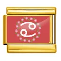 Italienischer Modul-Charm aus goldfarbenem Stahl mit floralem Krebs-Sternzeichen Motiv - Krebs - Rot (Goldener Rahmen)