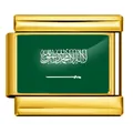 Maillon de bracelet italien en acier doré avec le drapeau de l'Arabie Saoudite - Drapeau de l'Arabie Saoudite (ICY0001-SA) / Or