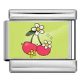 Stainless steel Italian modular charm link featuring cute cherry and daisy pattern design. - Silver Cherry Flower (ICP-YCAA0077-1)